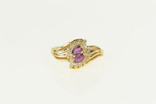 14K Marquise Ruby Diamond Halo Bypass Ring Yellow Gold