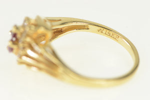 14K Marquise Ruby Diamond Halo Bypass Ring Yellow Gold