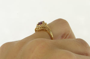 14K Marquise Ruby Diamond Halo Bypass Ring Yellow Gold
