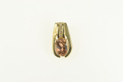 14K Faceted Morganite Diamond Statement Pendant Yellow Gold