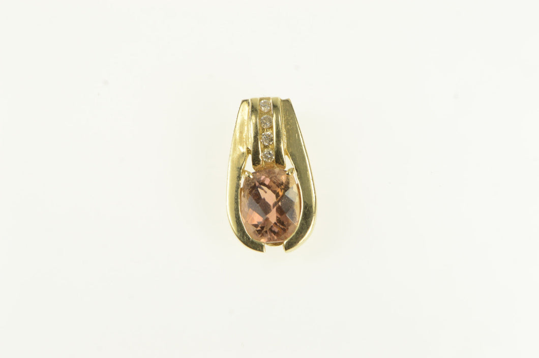 14K Faceted Morganite Diamond Statement Pendant Yellow Gold
