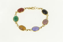 Load image into Gallery viewer, 14K 1960&#39;s Carved Scarab Tiger&#39;s Eye Onyx Bracelet 7&quot; Yellow Gold