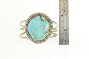 Sterling Silver Southwestern Turquoise Ornate Cuff Bracelet 6.75"