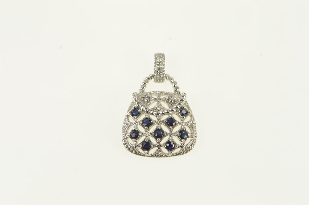 10K Sapphire Diamond Purse Handbag Fashion Pendant White Gold