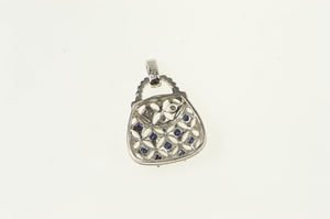 10K Sapphire Diamond Purse Handbag Fashion Pendant White Gold