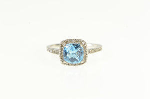 10K Cushion Blue Topaz Diamond Halo Ring White Gold
