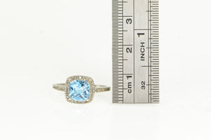 10K Cushion Blue Topaz Diamond Halo Ring White Gold