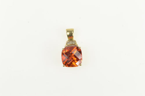 10K Cushion Syn. Spessartine Diamond Pendant Yellow Gold