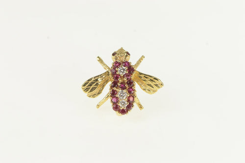 14K Diamond Ruby Honey Bumble Bee Lapel Pin/Brooch Yellow Gold