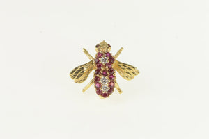 14K Diamond Ruby Honey Bumble Bee Lapel Pin/Brooch Yellow Gold