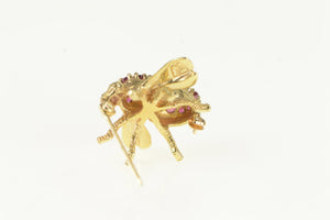 14K Diamond Ruby Honey Bumble Bee Lapel Pin/Brooch Yellow Gold