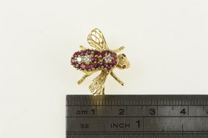 14K Diamond Ruby Honey Bumble Bee Lapel Pin/Brooch Yellow Gold