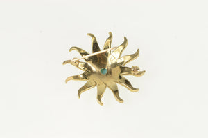 14K Victorian Turquoise Ornate Sun Flower Pin/Brooch Yellow Gold