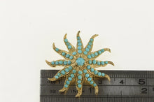 Load image into Gallery viewer, 14K Victorian Turquoise Ornate Sun Flower Pin/Brooch Yellow Gold