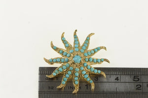 14K Victorian Turquoise Ornate Sun Flower Pin/Brooch Yellow Gold