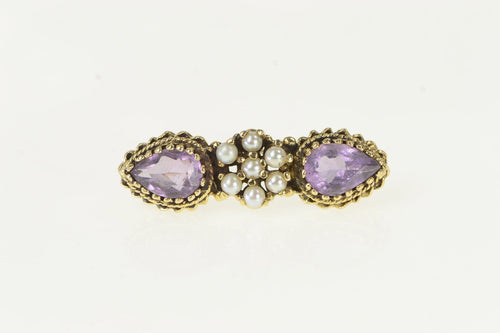 14K Amethyst Pearl Cluster Ornate Vintage Pin/Brooch Yellow Gold