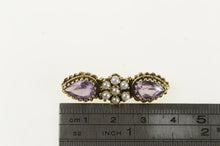 Load image into Gallery viewer, 14K Amethyst Pearl Cluster Ornate Vintage Pin/Brooch Yellow Gold