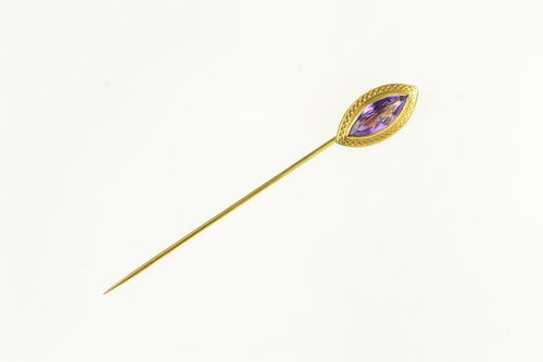 14K Marquise Amethyst Vintage Statement Stick Pin Yellow Gold