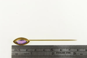 14K Marquise Amethyst Vintage Statement Stick Pin Yellow Gold