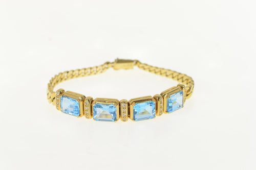 14K Emerald Cut Blue Topaz Diamond Chain Bracelet 7