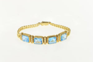 14K Emerald Cut Blue Topaz Diamond Chain Bracelet 7" Yellow Gold