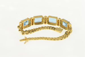 14K Emerald Cut Blue Topaz Diamond Chain Bracelet 7" Yellow Gold