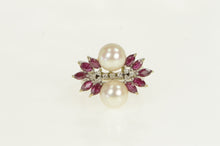 Load image into Gallery viewer, 18K 1950&#39;s Pearl Diamond Ruby Cluster Ring White Gold