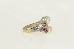 18K 1950's Pearl Diamond Ruby Cluster Ring White Gold