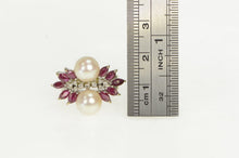 Load image into Gallery viewer, 18K 1950&#39;s Pearl Diamond Ruby Cluster Ring White Gold