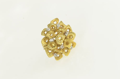 18K 1960's Geometric Diamond Cluster Cocktail Ring Yellow Gold