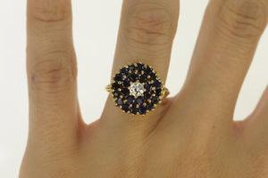 14K Sapphire Diamond Domed Round Cocktail Ring Yellow Gold