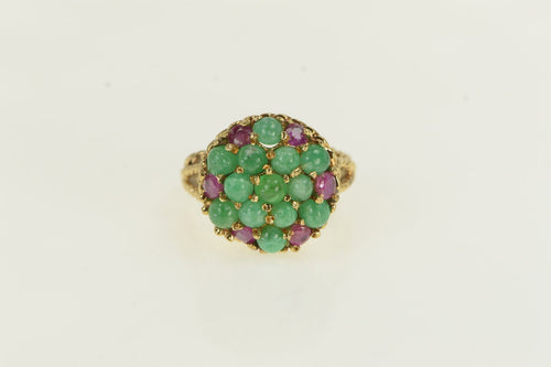 14K 1960's Natural Emerald Ruby Statement Ring Yellow Gold