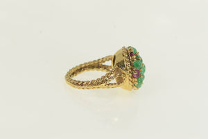 14K 1960's Natural Emerald Ruby Statement Ring Yellow Gold