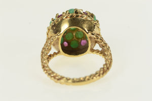 14K 1960's Natural Emerald Ruby Statement Ring Yellow Gold