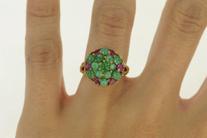 14K 1960's Natural Emerald Ruby Statement Ring Yellow Gold