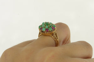 14K 1960's Natural Emerald Ruby Statement Ring Yellow Gold