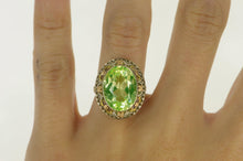 Load image into Gallery viewer, 14K Filigree Lime Quartz Ornate Floral Ring White Gold