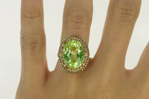 14K Filigree Lime Quartz Ornate Floral Ring White Gold