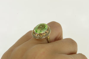 14K Filigree Lime Quartz Ornate Floral Ring White Gold