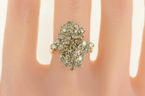 14K 2.50 Ctw Diamond Cluster Vintage Cocktail Ring Yellow Gold