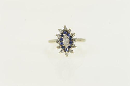 14K 0.65 Ctw Marquise Sapphire Diamond Halo Ring White Gold
