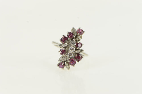 14K 1.10 Ctw Diamond Ruby Vintage Cluster Ring White Gold