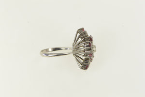 14K 1.10 Ctw Diamond Ruby Vintage Cluster Ring White Gold