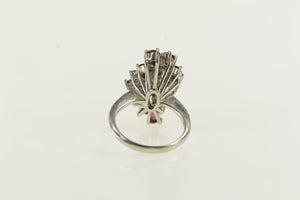 14K 1.10 Ctw Diamond Ruby Vintage Cluster Ring White Gold