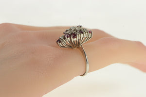 14K 1.10 Ctw Diamond Ruby Vintage Cluster Ring White Gold