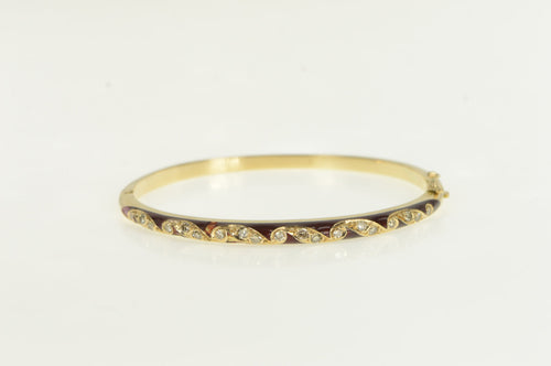 14K 0.38 Ctw Diamond Enamel Ornate Bangle Bracelet 6.5