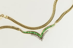 14K 1.25 Ctw Emerald Diamond Chevron Chain Necklace 15" Yellow Gold