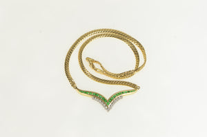 14K 1.25 Ctw Emerald Diamond Chevron Chain Necklace 15" Yellow Gold