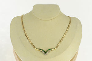 14K 1.25 Ctw Emerald Diamond Chevron Chain Necklace 15" Yellow Gold