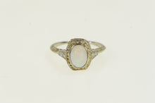 Load image into Gallery viewer, 18K Art Deco Filigree Opal Diamond Ornate Ring White Gold